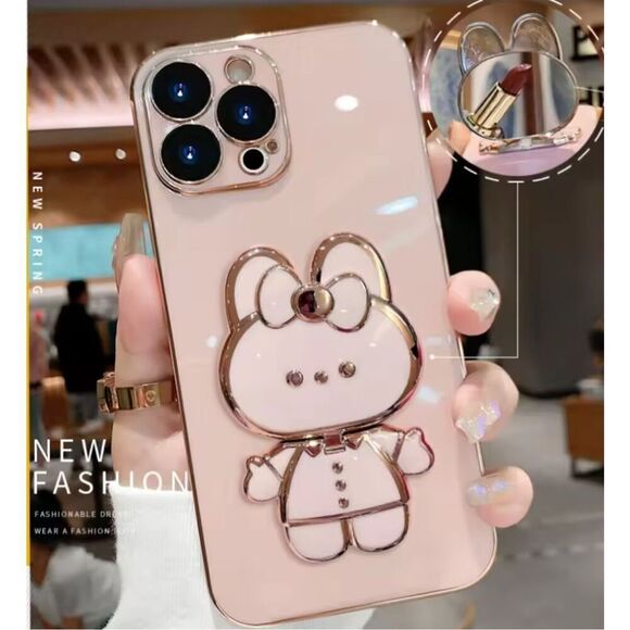 IPhone 12 Pink Bunny Case With Mirror - Picture 1 of 13